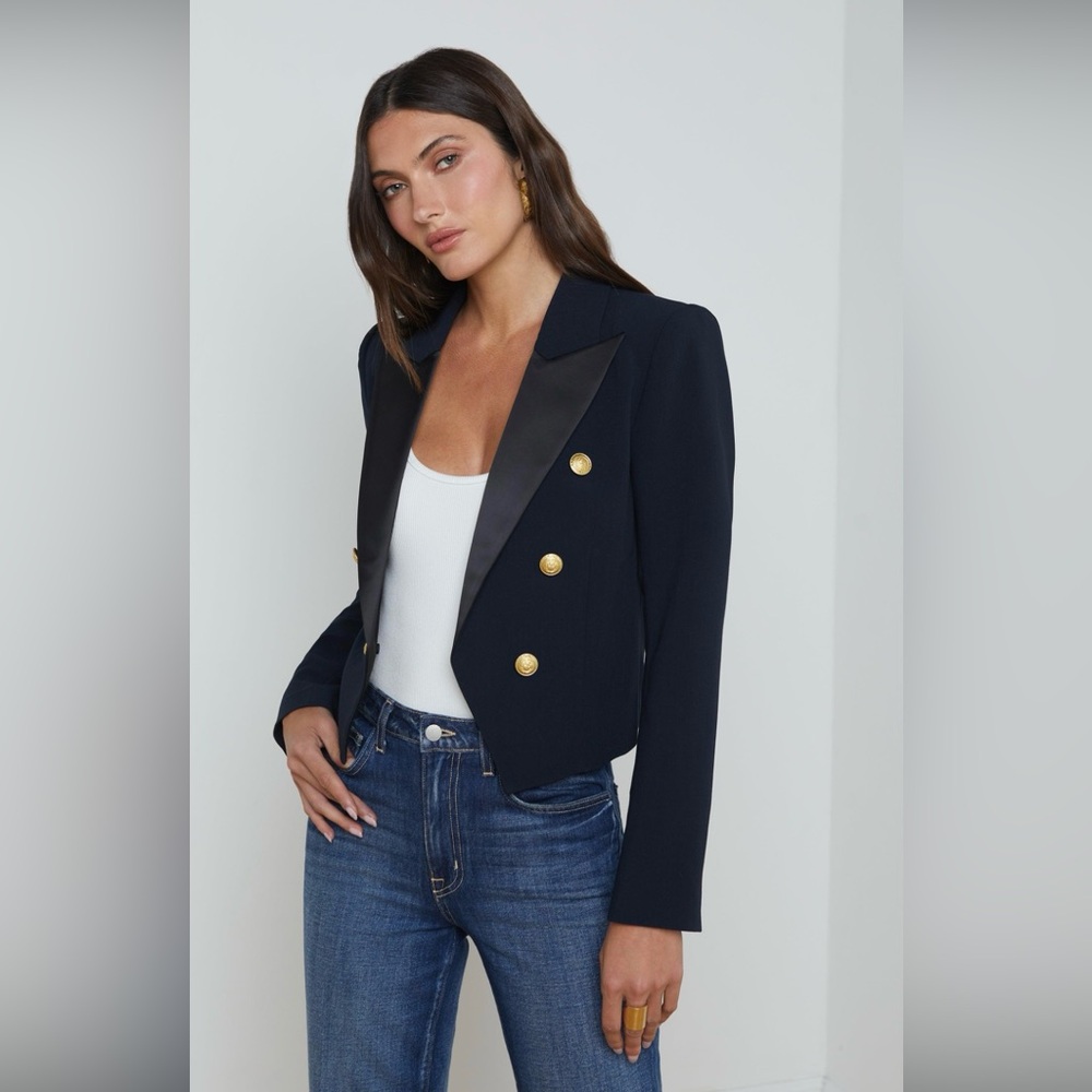 NWT L’AGENCE Lila Satin Lapel Cropped Blazer, size 6
